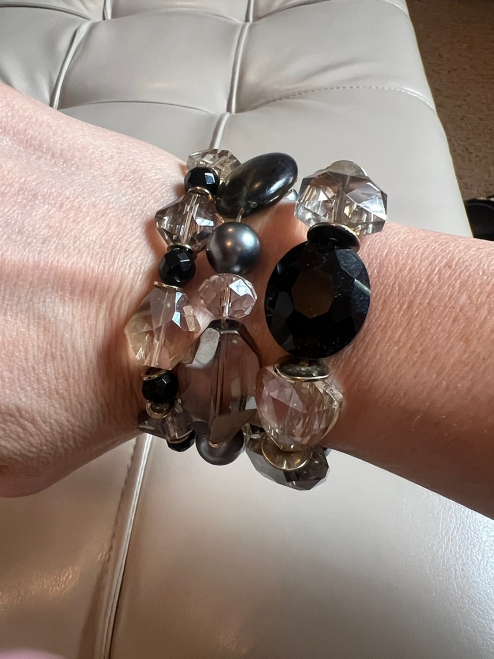 Cache Black and Clear Faceted Stretch Bracelet Set